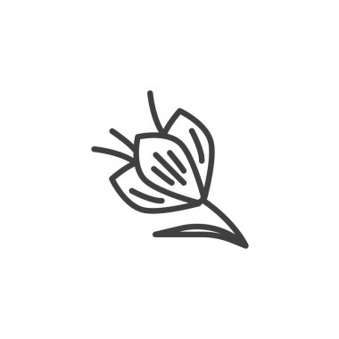 Safran iplikçikleri çizgi simgesi. Mobil konsept ve web tasarımı için doğrusal biçim işareti. Safran çiçeği ana hatları vektör simgesi. Sembol, logo çizimi. Vektör grafikleri