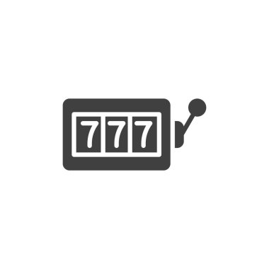 Şanslı 7 slot makinesi vektör simgesi. Mobil konsept ve web tasarımı için düz tabela. Jackpot Slot Reel sembol simgesi. Sembol, logo çizimi. Vektör grafikleri
