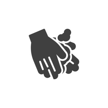 Sabun köpüğü olan eller vektör ikonu. Mobil konsept ve web tasarımı için düz tabela. Temiz Eller sembol simgesi. Hijyen sembolü, logo çizimi. Vektör grafikleri