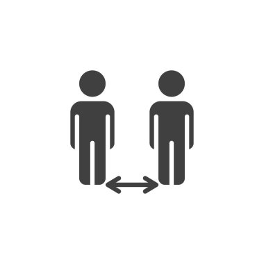 Sosyal Mesafe Vektör simgesi. Mobil konsept ve web tasarımı için düz tabela. İnsanlar sembol simgesini ayırıyor. Sembol, logo çizimi. Vektör grafikleri