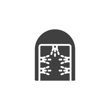 Dezenfekte geçit vektör simgesi. Mobil konsept ve web tasarımı için düz tabela. Dezenfeksiyon tüneli simgesi. Sembol, logo çizimi. Vektör grafikleri