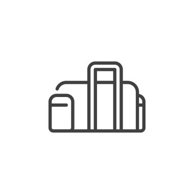 Spor çantası çizgisi simgesi. Mobil konsept ve web tasarımı için doğrusal biçim işareti. Spor çantası ana hatları vektör simgesi. Sembol, logo çizimi. Vektör grafikleri