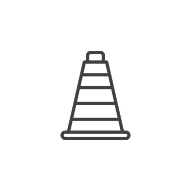 Trafik konisi çizgisi simgesi. Mobil konsept ve web tasarımı için doğrusal biçim işareti. Trafik konisi ana hatlı vektör simgesi. Sembol, logo çizimi. Vektör grafikleri