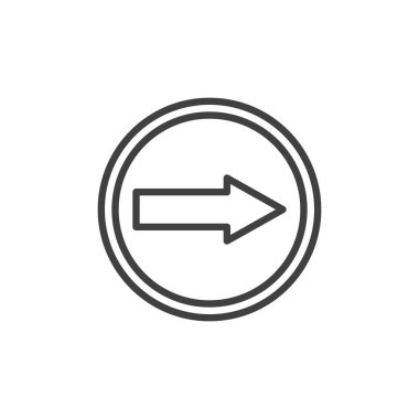 Tek yönlü tabela simgesi. Mobil konsept ve web tasarımı için doğrusal biçim işareti. Tek yönlü yol işareti vektör ikonu. Sembol, logo çizimi. Vektör grafikleri