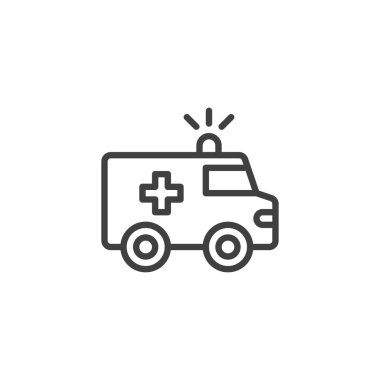 Acil Araç Hattı simgesi. Mobil konsept ve web tasarımı için doğrusal biçim işareti. Ambulans arabası vektör ikonu. Sembol, logo çizimi. Vektör grafikleri