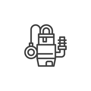 Pompa hattı simgesini boşalt. Mobil konsept ve web tasarımı için doğrusal biçim işareti. Pompa anahat vektör simgesi. Sembol, logo çizimi. Vektör grafikleri