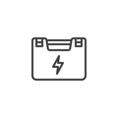 Elektriksel araç kutusu çizgisi simgesi. Mobil konsept ve web tasarımı için doğrusal biçim işareti. Elektriksel alet kutusu vektör simgesini özetliyor. Sembol, logo çizimi. Vektör grafikleri