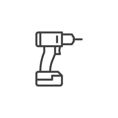 Power Drill çizgi simgesi. Mobil konsept ve web tasarımı için doğrusal biçim işareti. Sondaj makinesi ana hatlı vektör simgesi. Sembol, logo çizimi. Vektör grafikleri