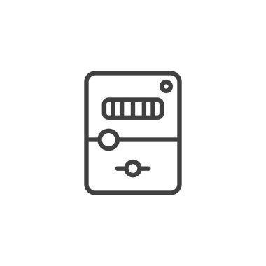 Elektrik metre çizgisi simgesi. Mobil konsept ve web tasarımı için doğrusal biçim işareti. Elektrik metre ana hatlı vektör simgesi. Sembol, logo çizimi. Vektör grafikleri