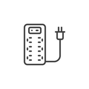 Surge Protector çizgi simgesi. Mobil konsept ve web tasarımı için doğrusal biçim işareti. Dalgaların Koruyucusu Güç Şeridi ana hatları vektör simgesi. Sembol, logo çizimi. Vektör grafikleri