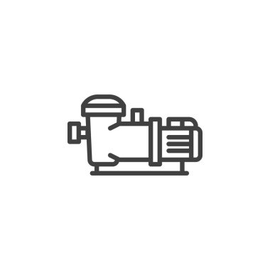 Yüzme Havuzu Pompa hattı simgesi. Mobil konsept ve web tasarımı için doğrusal biçim işareti. Havuz pompası taslak vektör simgesi. Sembol, logo çizimi. Vektör grafikleri