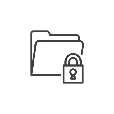 Kilit satırı simgesine sahip dizin. Mobil konsept ve web tasarımı için doğrusal biçim işareti. Dosya dizini ana hatlı vektör simgesini güvene al. Veri güvenliği sembolü, logo çizimi. Vektör grafikleri