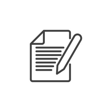 Belge Düzenleme satırı simgesi. Mobil konsept ve web tasarımı için doğrusal biçim işareti. Kalem çizgisi vektör simgesine sahip belge dosyası. Sembol, logo çizimi. Vektör grafikleri