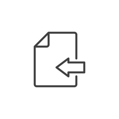 Dosya aktarma satırı simgesi. Mobil konsept ve web tasarımı için doğrusal biçim işareti. İçe doğru ok ana hatlı vektör simgesi olan bir dosya. Belge sembolü, logo illüstrasyonunu indir. Vektör grafikleri