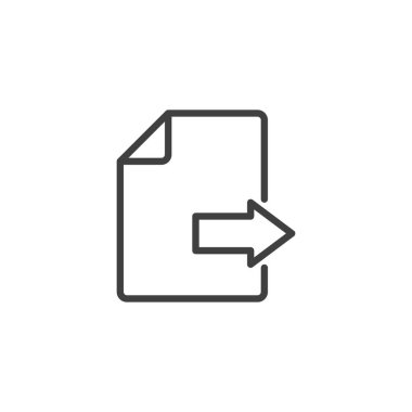 Dosya Aktarma satırı simgesi. Mobil konsept ve web tasarımı için doğrusal biçim işareti. Dışa doğru ok ana hatlı vektör simgesine sahip bir dosya. Belge sembolü, logo illüstrasyonunu yükle. Vektör grafikleri