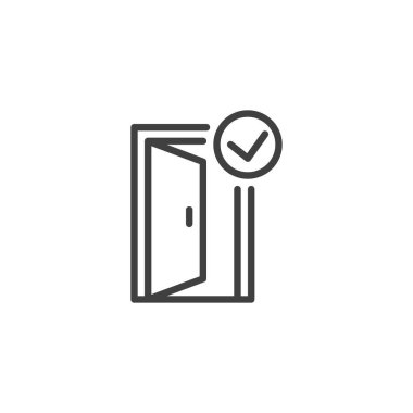 İzin verilen satır simgesine erişim. Mobil konsept ve web tasarımı için doğrusal biçim işareti. Çizgi çizgisi vektör simgesi olan açık bir kapı. Sembol, logo çizimi. Vektör grafikleri