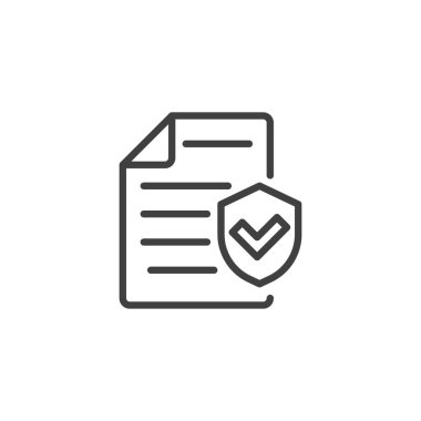 Doğrulama satırı simgesini güvene al. Mobil konsept ve web tasarımı için doğrusal biçim işareti. Bir kalkan ve işaretli vektör simgesine sahip belge. Sembol, logo çizimi. Vektör grafikleri