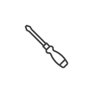 Tornavida çizgisi simgesi. Mobil konsept ve web tasarımı için doğrusal biçim işareti. Tornavida aracı ana hatlı vektör simgesi. Sembol, logo çizimi. Vektör grafikleri