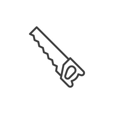 El testeresi çizgisi simgesi. Mobil konsept ve web tasarımı için doğrusal biçim işareti. El testeresi aracı ana hatlı vektör simgesi. Sembol, logo çizimi. Vektör grafikleri