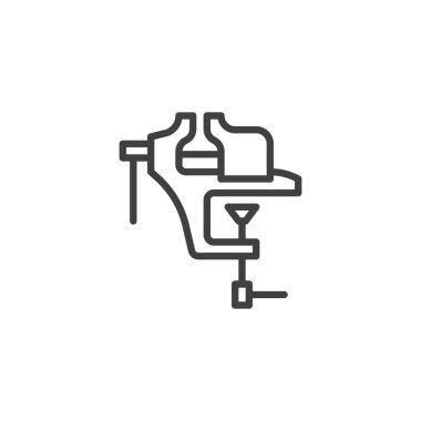 Mengene çizgisi simgesi. Mobil konsept ve web tasarımı için doğrusal biçim işareti. Alet ana hatları vektör simgesi. Sembol, logo çizimi. Vektör grafikleri