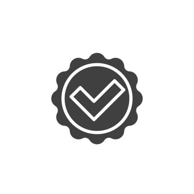 Rozet vektör simgesi içerisindeki işaretler. Mobil konsept ve web tasarımı için düz tabela. Doğrulanmış Rozet sembolü. Doğrulama sembolü, logo çizimi. Vektör grafikleri