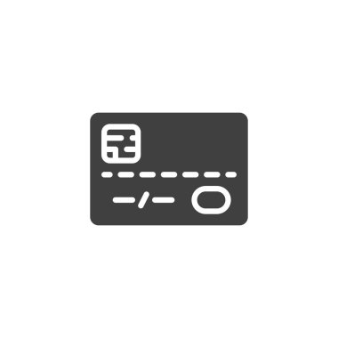 Üzerinde çip vektör simgesi olan kredi kartı. Mobil konsept ve web tasarımı için düz tabela. Akıllı Kart sembolü. Sembol, logo çizimi. Vektör grafikleri