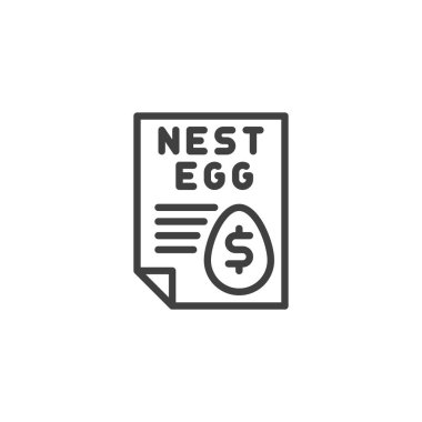 Emeklilik Tasarruf hattı simgesi. Mobil konsept ve web tasarımı için doğrusal biçim işareti. Bir dolar işaretli yuva yumurtası vektör ikonu. Sembol, logo çizimi. Vektör grafikleri