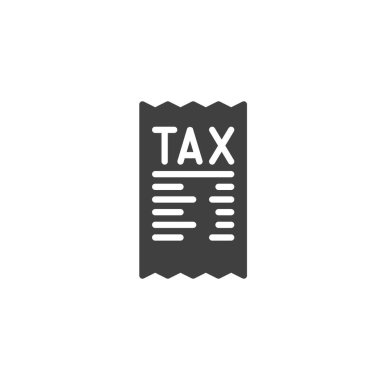 Vergi vektör simgesiyle alındı. Mobil konsept ve web tasarımı için düz tabela. Vergi makbuzu simgesi. Sembol, logo çizimi. Vektör grafikleri