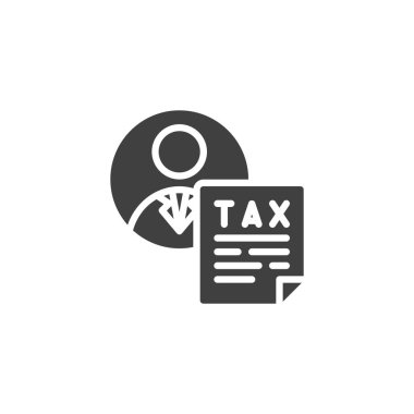 Kişi ve vergi belgesi vektör simgesi. Mobil konsept ve web tasarımı için düz tabela. Vergi Hazırlama simgesi simgesi. Sembol, logo çizimi. Vektör grafikleri