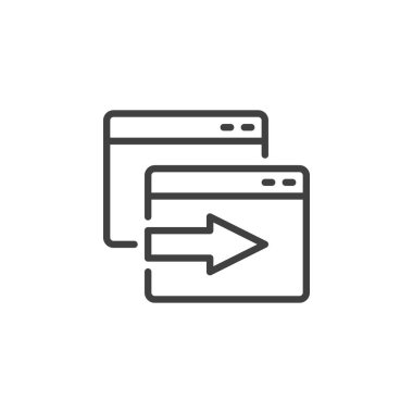 Bir B test çizgisi simgesi. Mobil konsept ve web tasarımı için doğrusal biçim işareti. Yan yana iki web sayfası ve bir ok ana hatlı vektör simgesi. Sembol, logo çizimi. Vektör grafikleri