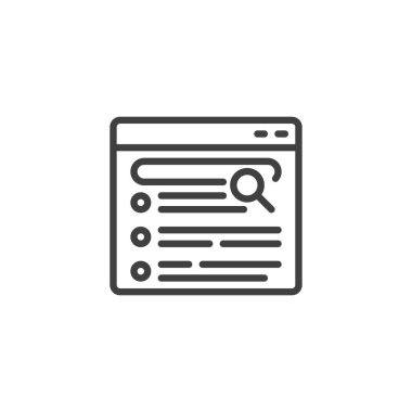 SERP Özellikleri çizgi simgesi. Mobil konsept ve web tasarımı için doğrusal biçim işareti. Arama motoru sonuçları sayfa ana hatları vektör simgesi. Sembol, logo çizimi. Vektör grafikleri