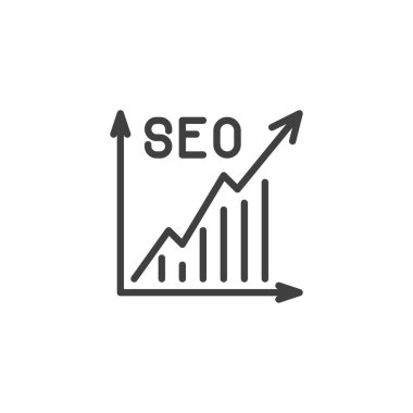 SEO Trends çizgi simgesi. Mobil konsept ve web tasarımı için doğrusal biçim işareti. Yükselen bir eğilim ana hatlı vektör simgesine sahip bir grafik. Sembol, logo çizimi. Vektör grafikleri
