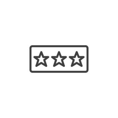Performans İnceleme Satır simgesi. Mobil konsept ve web tasarımı için doğrusal biçim işareti. Yıldız ana hatlı vektör simgesi içeren rapor kartı. Sembol, logo çizimi. Vektör grafikleri