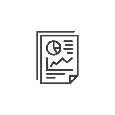 İş Raporu simgesi. Mobil konsept ve web tasarımı için doğrusal biçim işareti. Çizelgeler ve grafikler içeren belge rapor et. Sembol, logo çizimi. Vektör grafikleri