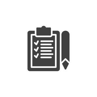 Kontrol listesi ve kalem vektör simgesi olan pano. Mobil konsept ve web tasarımı için düz tabela. Proje Planlama simgesi. Liste sembolü, logo illüstrasyonu için. Vektör grafikleri