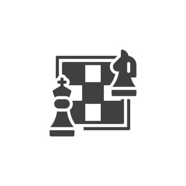 Satranç taşları vektör ikonlu satranç tahtası. Mobil konsept ve web tasarımı için düz tabela. İş Stratejisi sembolü. Sembol, logo çizimi. Vektör grafikleri