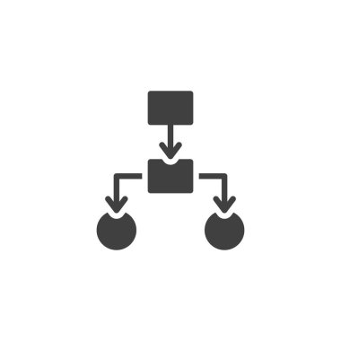 Farklı adım vektör simgesini birbirine bağlayan oklarla akış şeması. Mobil konsept ve web tasarımı için düz tabela. Çalışma Akımı Yönetim simgesi. Sembol, logo çizimi. Vektör grafikleri