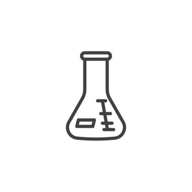 Kimyasal şişe çizgisi ikonu. Mobil konsept ve web tasarımı için doğrusal biçim işareti. Laboratuvar matarası taslak vektör ikonu. Sembol, logo çizimi. Vektör grafikleri