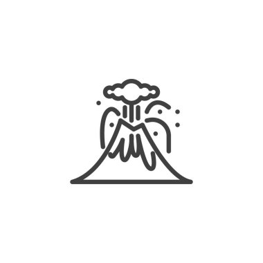 Volkanik patlama çizgisi simgesi. Mobil konsept ve web tasarımı için doğrusal biçim işareti. Volkan ana hatları vektör simgesi. Jeoloji sembolü, logo çizimi. Vektör grafikleri