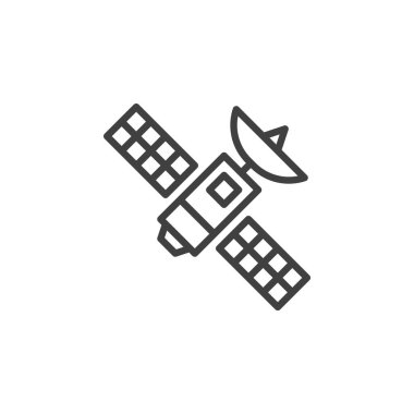 Uydu istasyonu çizgi simgesi. Mobil konsept ve web tasarımı için doğrusal biçim işareti. Uydu ana hatları vektör simgesi. Sembol, logo çizimi. Vektör grafikleri