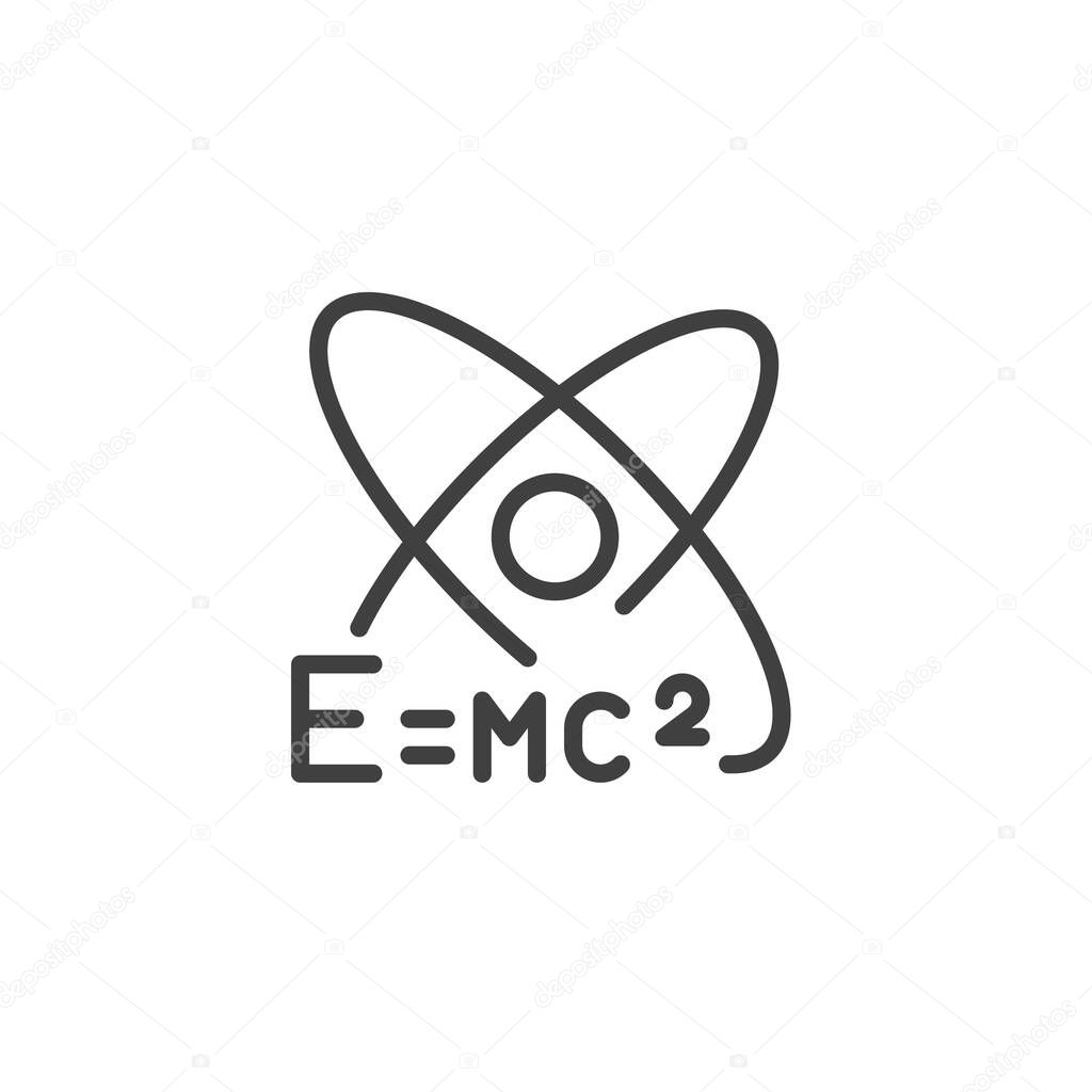 E mc2 line icon. linear style sign for mobile concept and web design. Mass-energy equivalence outline vector icon. Physics symbol, logo illustration. Vector graphics
