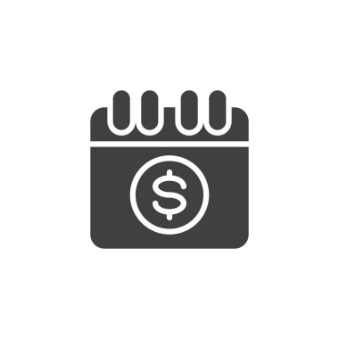 Dolar işareti vektör simgesiyle takvim. Mobil konsept ve web tasarımı için düz tabela. Bütçe Planlama simgesi. Sembol, logo çizimi. Vektör grafikleri