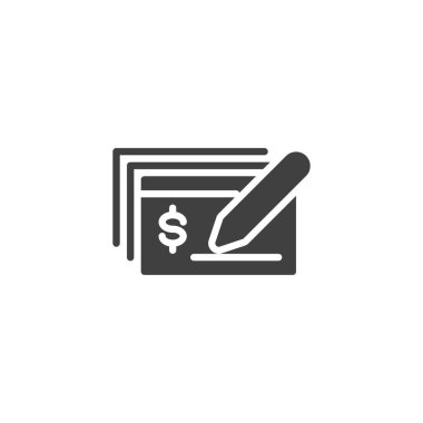 Kalem vektör simgesi ile kontrol et. Mobil konsept ve web tasarımı için düz tabela. Hesap kabartma simgesi kontrol ediliyor. Sembol, logo çizimi. Vektör grafikleri