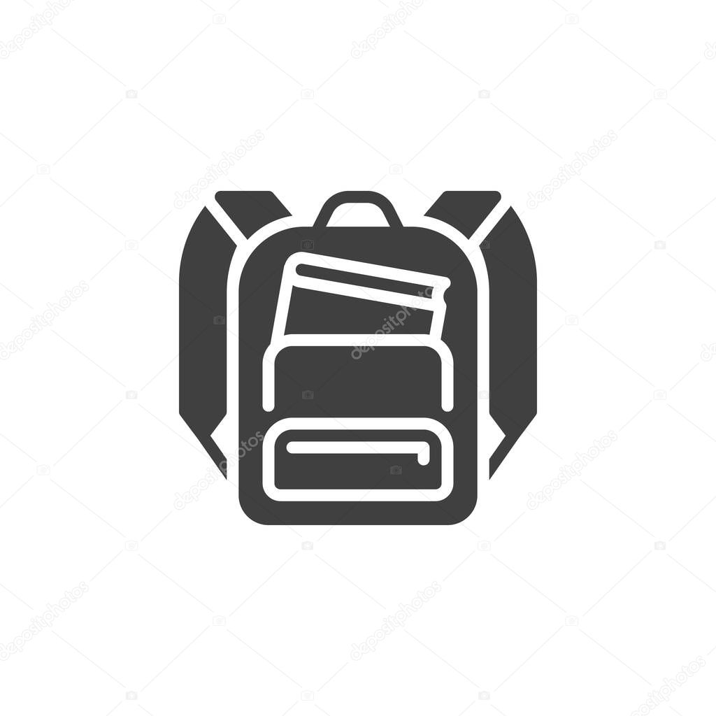 School Bag vector icon. filled flat sign for mobile concept and web design. School Backpack glyph icon. Symbol, logo illustration. Vector graphics