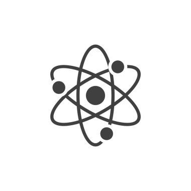Yörüngedeki elektron vektör ikonuna sahip atom. Mobil konsept ve web tasarımı için düz tabela. Atom kabartma simgesi. Bilim sembolü, logo illüstrasyonu. Vektör grafikleri