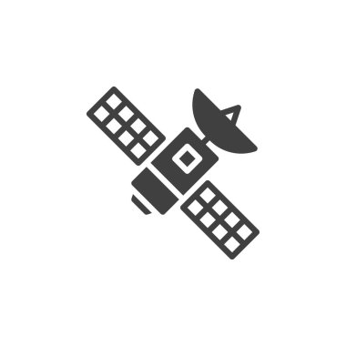 Uydu vektör simgesi. Mobil konsept ve web tasarımı için düz tabela. Uydu istasyonu sembol simgesi. Sembol, logo çizimi. Vektör grafikleri