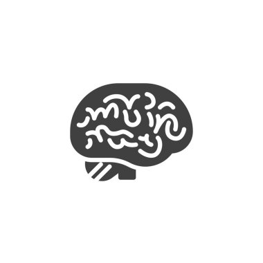 Beyin vektör simgesi. Mobil konsept ve web tasarımı için düz tabela. İnsan beyni kabartma simgesi. Nörobilim sembolü, logo çizimi. Vektör grafikleri