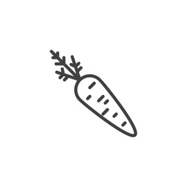 Havuç çizgisi ikonu. Mobil konsept ve web tasarımı için doğrusal biçim işareti. Kök çizgisi vektör ikonlu havuç. Sembol, logo çizimi. Vektör grafikleri