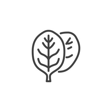 Ispanak yaprağı çizgi simgesi. Mobil konsept ve web tasarımı için doğrusal biçim işareti. Ispanak ana hat vektör simgesi. Sembol, logo çizimi. Vektör grafikleri