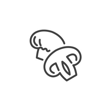 Şampiyon Mantar Hattı ikonu. Mobil konsept ve web tasarımı için doğrusal biçim işareti. Tam mantar ve bir dilim vektör ikonu. Sembol, logo çizimi. Vektör grafikleri